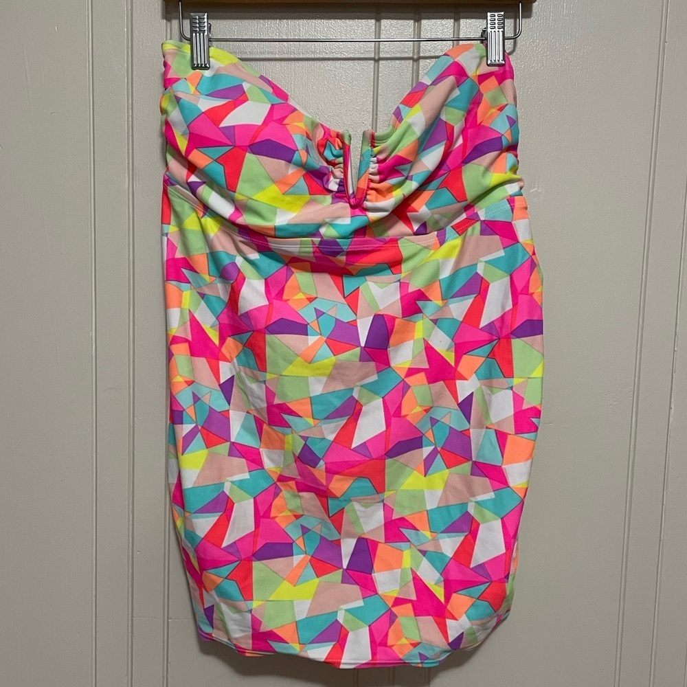 Liz Lange Size med Maternity Multicolor Neon Pink Green Tankini Swim Tube Top
